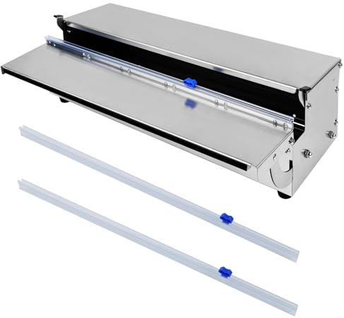 Distributeur de Film en Acier Inoxydable pour Film Alimentaire & Aluminium | Distributeur de Film de 45 cm, Plastic Wrap Dispenser avec Coupe-Film, Hygiénique et Anti-Poussière, Pliable avec 2 Lames