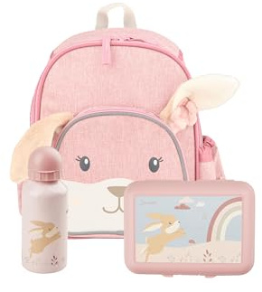 Sterntaler Kindergarten Set Hase Hanni – Mädchen Multipack mit Hasen-Motiv – Enthält Kinderrucksack mit Kühlfunktion, Brotdose und Trinkflasche – Farbe Mattrosa