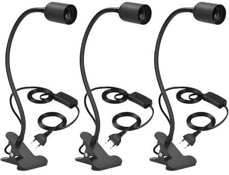 PORFOYO E27 Lampenfassung mit Clip, 3 Stück E27 Klemmleuchte 360° Verstellbarer Schwanenhals, Klemmlampe mit Stecker und 120 cm Kabel für Tiere, Wachsende Pflanze, Tischlampe, (Ohne Glühbirne)
