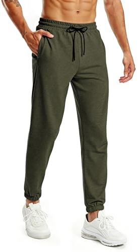 Pantalon pour Homme, Pantalon de Jogging décontracté avec Poches, Pantalon d'entraînement en Tissu éponge épais en Coton. Vert armée 2XL