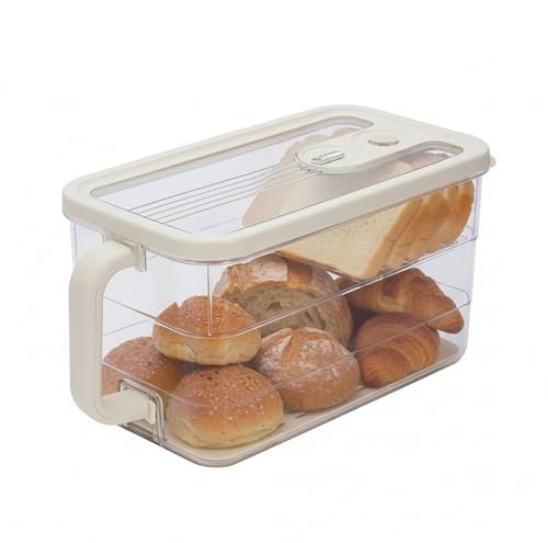 Punorric Airtight Bread Box - 3200ml Bread Storage Container with Time Record,Airtight storage Box Small Bread Bin & Kitchen Storage Containers for Home Kitchen, Baking Studio, White