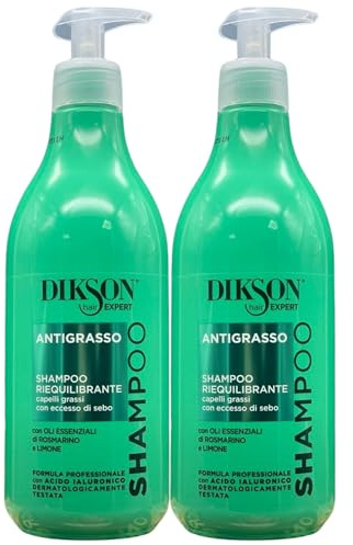 Shampoo ANTIGRASSO Riequilibrante, Per Capelli Grassi Con Eccesso Di Sebo. Con Oli Essenziali Di Rosmarino e Limone 500ml (2 Flaconi)