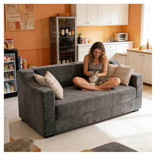 GAOHONGMEI Ausziehbar Schlafsofa Couch Sofa mit Schlaffunktion Bettsofa, Klappbares Bequemes Plüsch Modernes Stoffcouch 2 Sitzer Sofa Schwammmaterial, für Wohnzimmer, Wohnung, Büro