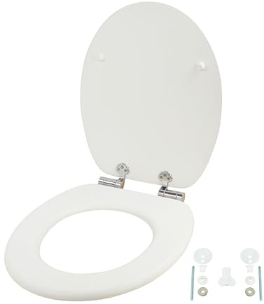Relaxdays Toalettlock, automatisk sänkning, 37,5 x 43,5 cm, MDF, upp till 150 kg, ovalt toalettlock, toalettsits, vit