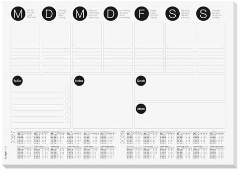 SIGEL Papier-Schreibtischunterlage A3 Wochenplaner To-Do-Liste 2027-2028 | H7506, 30 Blatt zum Abreißen für Aufgaben, Termine und Planung