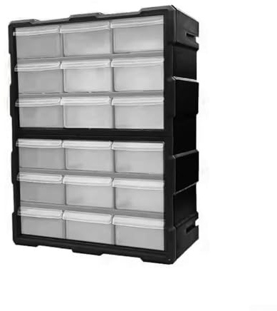 Eficiente sistema de almacenamiento de plástico con 18 39 cajones para organizar herramientas, accesorios y suministros de bricolaje (18 cajones negros)