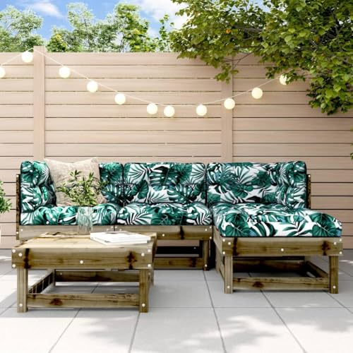 RCODSSK 5-TLG. Garten-Lounge-Set Kiefernholz mit Latten-Design für Terrasse und Balkon, Sofagarnitur Holz, Gartenmöbel Kiefer, Robustes Lounge-Set Massivholz aus imprägniertem Kiefernholz