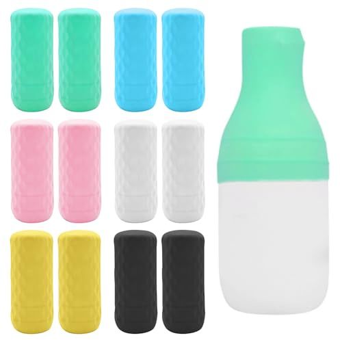 SYEYCW 12 Pièces Protection Bouteille Voyage, Manchons Élastiques pour l'Étanchéité des Voyages, Trousse de Toilette Réutilisable Housse en Silicone Etanche, Manchons pour Récipients de Voyage