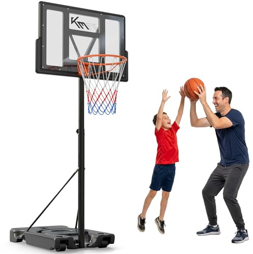 KM-Fit Canestro Basket Regolabile 135–305 cm | Supporto Basket Portatile con Ruote & Porta Palla | Canestro da Esterno per Bambini e Principianti | Rete Inclusa