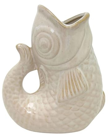 Cream Ceramic Fish Shaped Jug, 17cm Nautical Flower Vase Decorative Pitcher, Fish Ornament