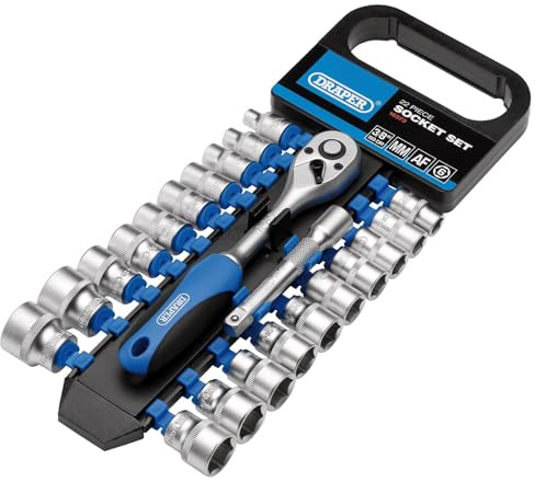 DRAPER dd22am/PR Vierkantantrieb kombiniert mm/AF Socket und Ratsche Set, blau, 3/8 Zoll, Set von 22 Stück