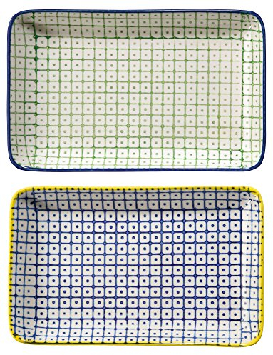 Bloomingville Piatto da Portata Carla Lapis - Rettangolare colorato L 19 x W 12 cm, Verde Blu, Ceramica Gres, Set da 2