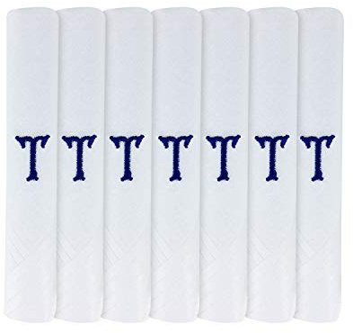 Surf the Shop 7 Pack Of Mens Initial Embroidered White Handkerchiefs With Satin Border, Various Letters