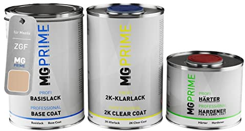 MG PRIME Autolack Dose Set für Mazda ZGF Milktea Beige Metallic/Milk Tea Beige Metallic Basislack 2K Klarlack Härter spritzfertig 2,5L