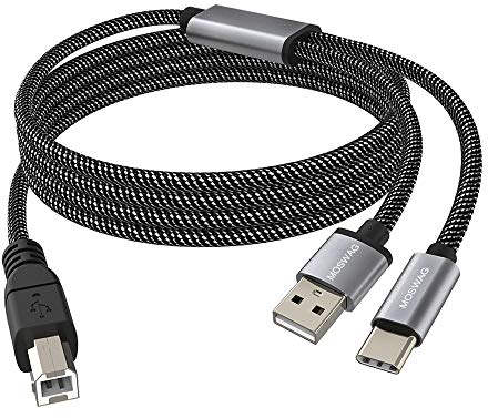 MOSWAG 2in1 USB C Auf USB B Druckerkabel 1,5 M Mit USB A-Stecker Auf B-Stecker - Kompatibel Mit MacBook Pro, HP, Canon, Brother, Samsung Druckern