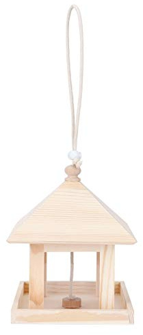 Hapivida Vogelfutterspender, Langlebiger Vogelfutterspender aus unbehandeltem Holz mit bewegbarem Dach, 20x17x17cm, Vogelhäuschen für Garten und Balkon