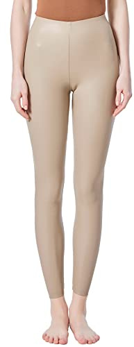 JOPHY & CO. Legging en similicuir biélastique pour femme, couleurs opaques (code 9806), beige, Taille M
