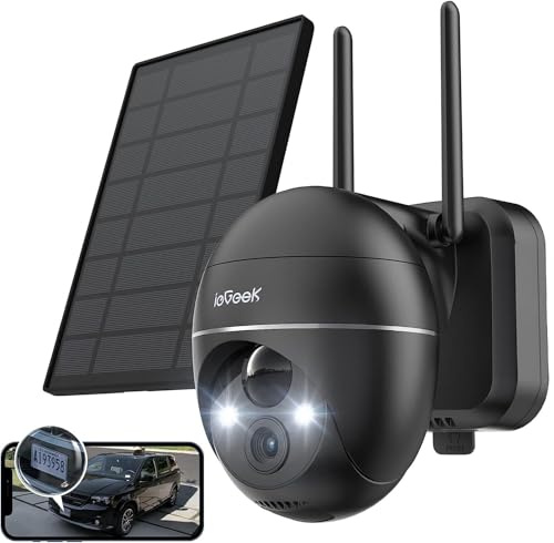 ieGeek 2K Telecamera Wi-Fi Esterno Senza Fili 360° PTZ Videocamera Sorveglianza WiFi con Pannello Solare, 3MP Visione Notturna a Colori 15m,Rilevamento Umano PIR e Allarme Sonoro e Luminoso