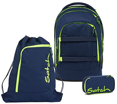 Satch Pack Schulrucksack Set 3tlg. mit Schlamperbox und Sportbeutel (Toxic Yellow)
