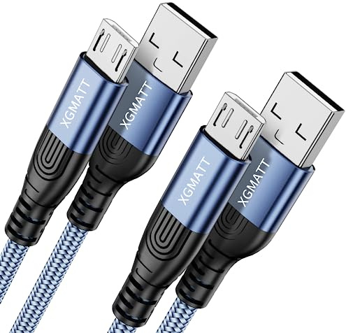Cable micro USB (2 unidades de 1 m) Cable cargador micro USB Android Cable trenzado de nailon compatible con Samsung Galaxy S7 S6 J7 Note 5, Kindle, PS4 y más, Bule