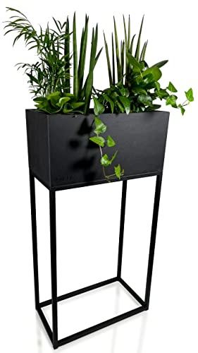 FLEXISTYLE Pflanzenständer LOFT FIORINO Metall MDF Holz Blumenständer Schwarz Blumentopf mit Beinen Hohe Blumentöpfe Loft Style viele Dimensionen (MDF 22x42x80cm)