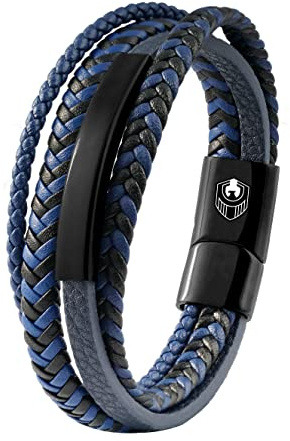 SHIEAGLELD Bracciale Uomo Pelle Classico Cuoio Braccialetto Uomo con Calamita Fibbia in Acciaio Inossidabile ed Esclusivo Portagioie per Braccialetti l'idea di Regali