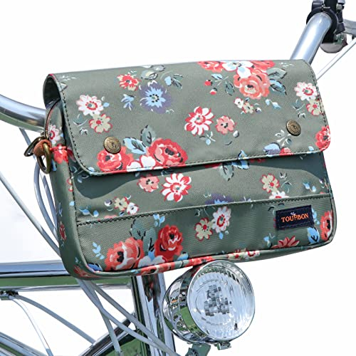 Tourbn wasserdichte Leinwand Fahrradtaschen Fahrradtasche Lenkertasche Blumenmuster Grün, 25 * 18 * 6cm (T-TB193CA-FL)