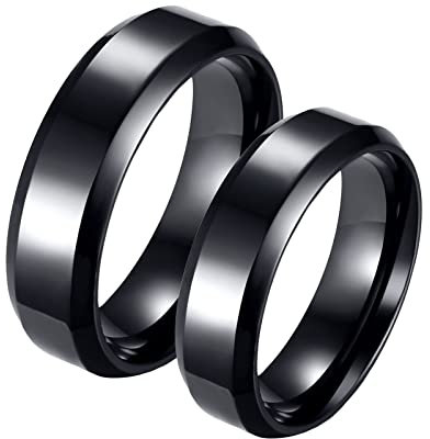 BCughia Freundschaftsringe Beste Freundin, Ring Schwarz Jungen 6 mm Schwarzer Ring mit Abgeschrägten Kanten Damengröße 57(18.1), Herrengröße 54(17.2)