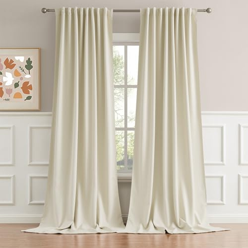 2 Stück Wohnzimmer-Vorhänge, hohe Decke, extra Lange Vorhänge, Stangentasche, Rückseite, Schlaufen, Beige, Bauernhaus-Vorhänge, Fensterbehandlungen für Schlafzimmer, 132 cm breit, elfenbeinfarben