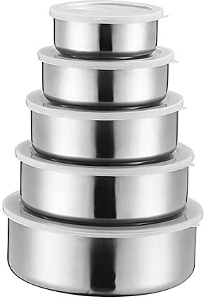 SPORTARC Set di 5 contenitori in acciaio inox con coperchi, contenitori per alimenti da cucina per la casa, per la conservazione degli alimenti, ecologici e riutilizzabili, facili da riporre