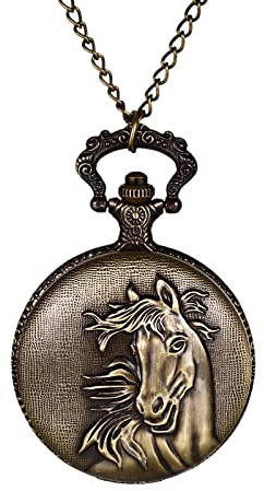JewelryWe Vatertagsgeschenk Taschenuhr Herren Retro Royal Flush/Kompass/Blumen/Glocke/Motorrad Kettenuhr Analog Quarz Uhr Anhänger mit Halskette Kette Bronze Geschenk für Männer