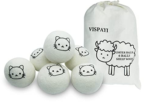 Dryer Balls Laundry Reusable, XL Wool Dryer Balls Cute Cat Face 6 Pack, Fabric Softener Ball, Extra Large Dryer Balls with Cat Pattern, Shorten Drying Time, Organic Wool - Dry 1000+ Loads