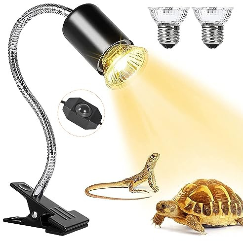 Hojalis Lámpara Para Tortuga, Lámpara De Reptiles Con 2 Bombilla De Luz Solar UVA UVB De 50wW, Abrazadera Giratoria De 360 ° Y Interruptor Regulable, Para Camaleones, Lagartos, Serpientes