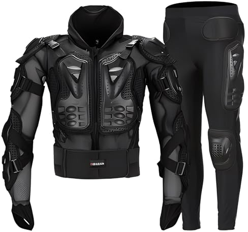 Motorrad-Rüstung, Motocross-Schutz, professionelle Motorrad-Sportjacke for Erwachsene, Wirbelsäulenanzug, Biker-Motorrad-Körperpanzer-Set + Motorrad-Hose (Color : Black, Size : XX-Large)