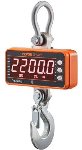 VEVOR Balance Suspendue Industrielle 1000 kg Balance à Grue Numérique Robuste avec Télécommande Boîtier en Fonte Aluminium Écran LED Haute Précision pour Construction Usine Ferme Chasse Garage, Argent
