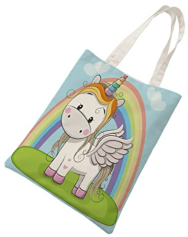 Jutebeutel Regenbogen Einhorn Tote Bag Baumwolle und Hanf Stoffbeutel Große Kapazität Stofftasche Faltbar Jutetasche Langlebig Baumwolltasche Bedruckt Stoffbeutel zum Bemalen Waschbar 30x40cm/2 Pcs