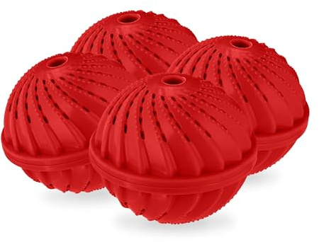 Relaxdays Waschball, 4er Set, Waschkugel für Waschmaschine, ökologisch, hautfreundlich, Waschen ohne Waschmittel, rot | hautfreundlich, Waschen ohne Waschmittel