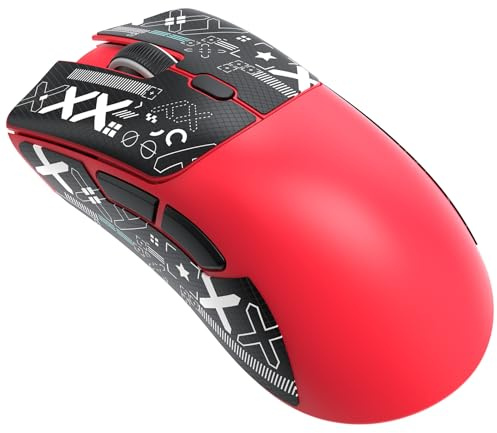 ATTACK SHARK R1 Souris Superlight 59 g avec Ruban adhésif, capteur de Jeu PixArt PAW3311, Souris de Jeu sans Fil/Filaire BT/2,4 G, 6 DPI réglables jusqu'à 18 000, Batterie de 65 Heures (Rouge)