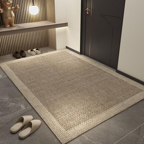Hiseng Alfombra Salon Lavable, Alfombras Lujo Ligero de Habitacion, Alfombra Cocina Pasillo Antideslizante Pelo Corto Modernas (80x120cm,Marrón Claro)