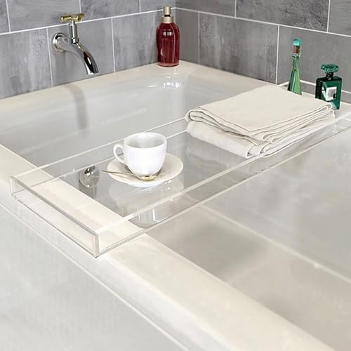 Acrylic Bathtub Caddy Tray, Bathtub Tray Bathroom Accessories With Holder, Anti-Slip Bathtub Tray Table, Waterproof Bath Shelf Spa Gifts For Women For Home Spa Relaxing, 76×20cm ( Size : 82x20cm )