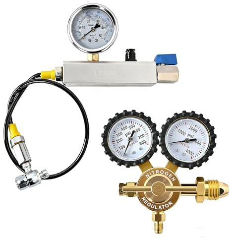 LTIENBST Kvävefyllningssats för stötdämpare med Schraderventil 556 & 700Psi Kvävemätare Kväveregulator Verktyg för stötdämpare Compatible with Off-road Bike, ATV, ATC, UTV, Dirt Bike