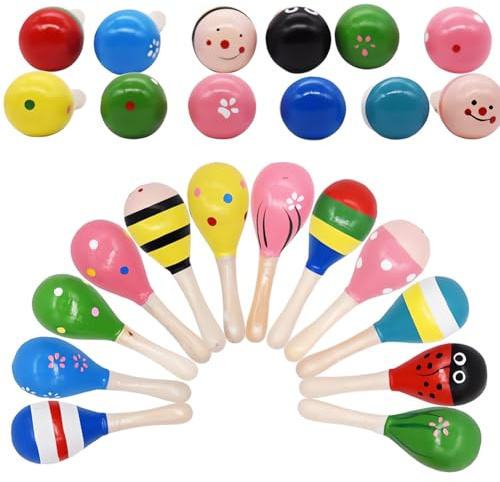 ZPSOSPZ Percussion For Kids,12PCS Maracas Shakers Rattles Sand Hammer Baby Music Rattles Shaker Wooden Rattle Toys Colourful Cute Rattles Shaker Early Education Instrument Toy For Kids Random Color