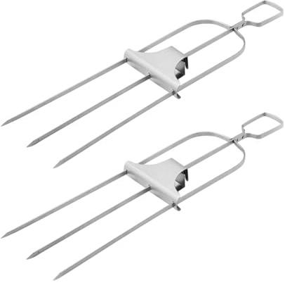Grillsavant Lot de 2 brochettes à 3 broches en acier inoxydable pour griller, brochettes de barbecue à 3 broches, fourchette à griller pour barbecue en plein air, pour viandes, légumes, steak