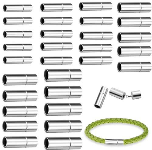 YIZWINS Leder Endkappen 30 Stück Armband Verschluss, Verschluss für Armbänder, Lederband Verschluss Armband Verschlüsse für Leder Seil Halskette Armband Schnalle (2mm/2.5mm/3mm/4mm/5mm/6mm)