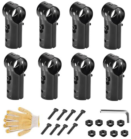 End Rail Clamps, Chain Link Fence T Clamp, 8 x Pipe Connector Clamps with Allen Key and Gloves, 1 Inch Stainless Steel Clamps, Chain Link Fence Fittings, Nuts and Screws Included