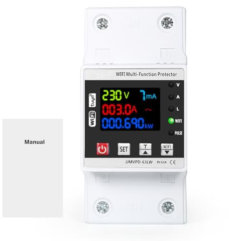 Contador de energía inteligente WiFi, AC230 V 63 A, protección de reencendido WiFi Tuya, interruptor inteligente de reencendido o control de corriente y voltaje, se puede controlar a través de la