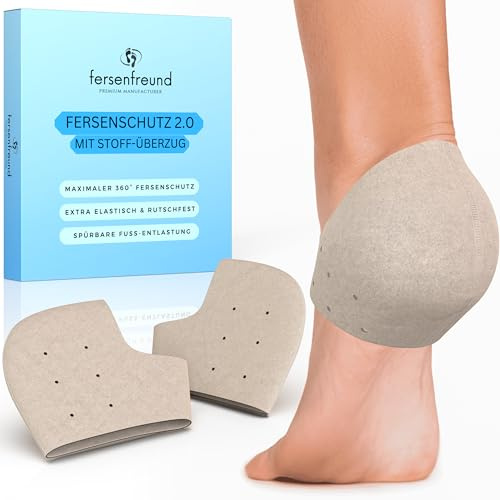 FERSENFREUND© Fersenschutz Silikon - NEU MIT STOFFÜBERZUG - Soft Gel Fersenpolster Hackenpolster für Schuhe Fersenschoner Hackenschutz Socke Heel Protector bei Plantarfasziitis rissige Fersen (Frauen)