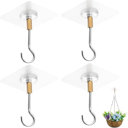 Dream HorseX 4 Stück Deckenhaken Selbstklebend - Schwerlastfähig & Bohrfrei - Aus Edelstahl & PVC - Ideal für Pflanzen, Lampen & Deko (Max. 10 kg)