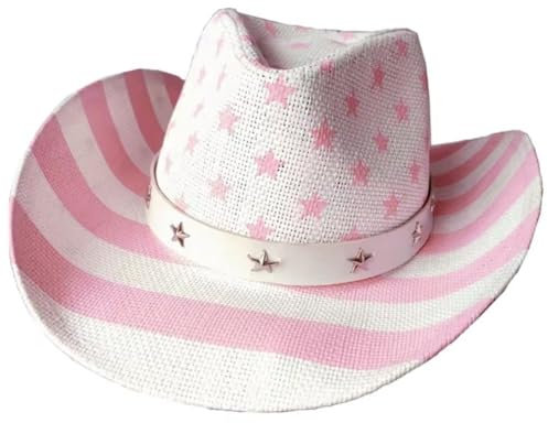 Lpitoy Cowboyhut Für Damen, Cowboyhut Amerikanischer Flagge, Stroh-cowboyhut, Western-Cowgirl-Hut, Cowboyhut, Partyhut, Rosa Cowboyhut Für Party