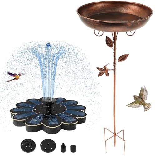 Vogeltränke Stehend Φ30x80cm mit Solar Springbrunnen für Außen UltraRostfrei Robust Langlebig Vogelbad Garten Metall Vintage Vogeltränke Futter Metal Bird Bath for Outside Groß Frostsicher Vogeltränke
